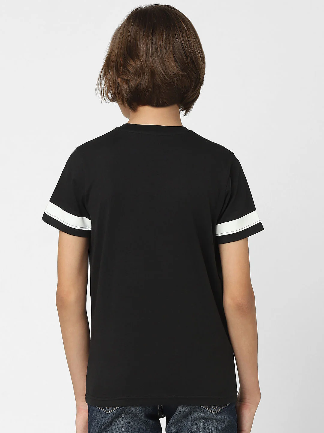 Boys Black Printed Crew Neck T-shirt - Image 4