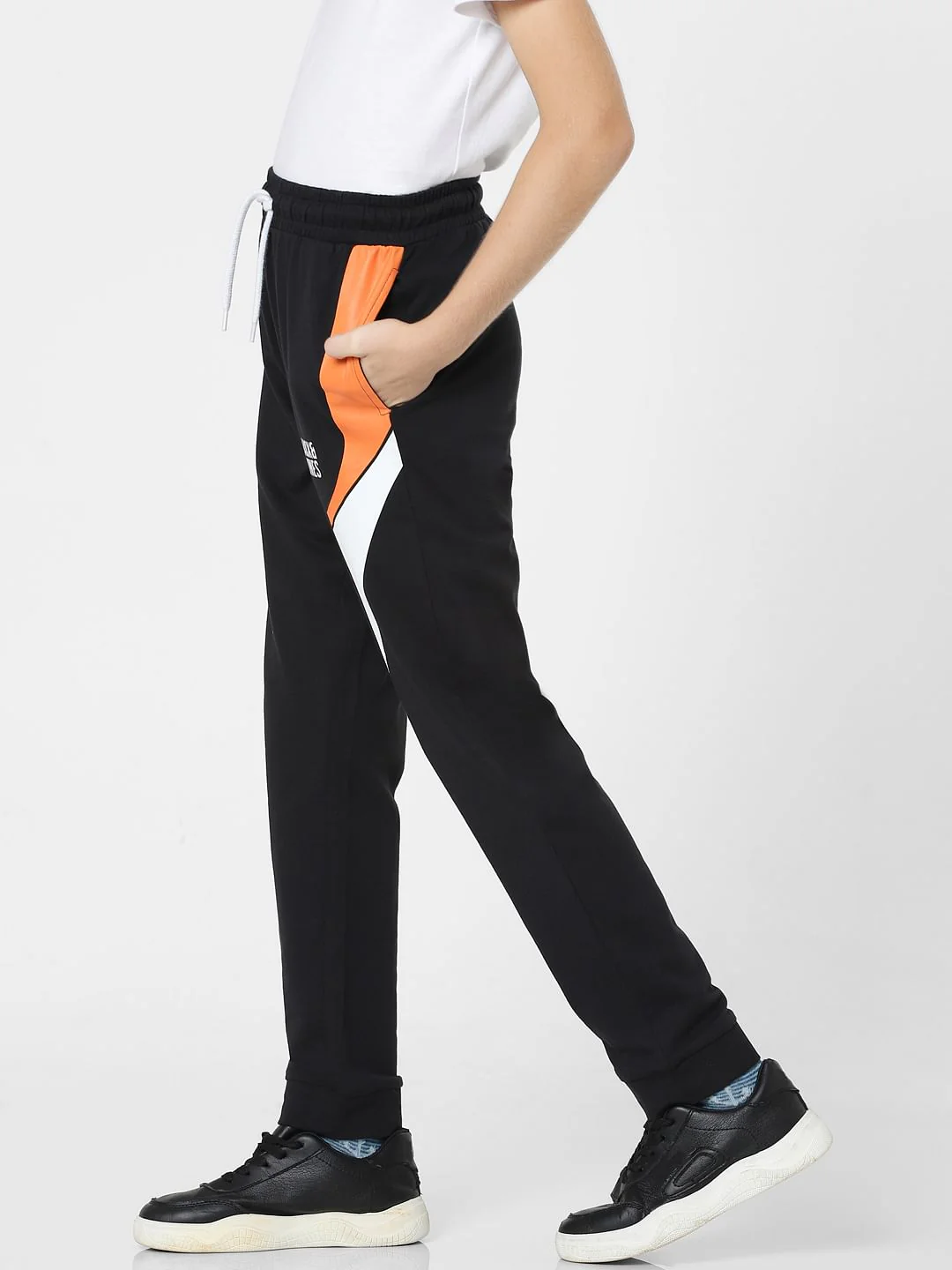 Boys Black Mid Rise Colourblocked Joggers - Image 3