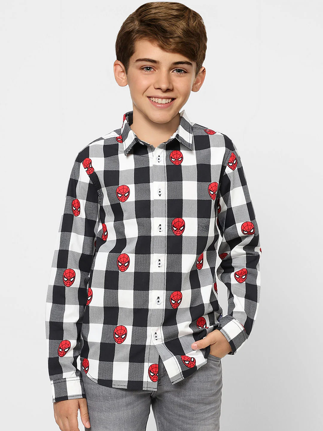 Boys X Marvel Grey Spider Man Full Sleeves Shirt - Image 2