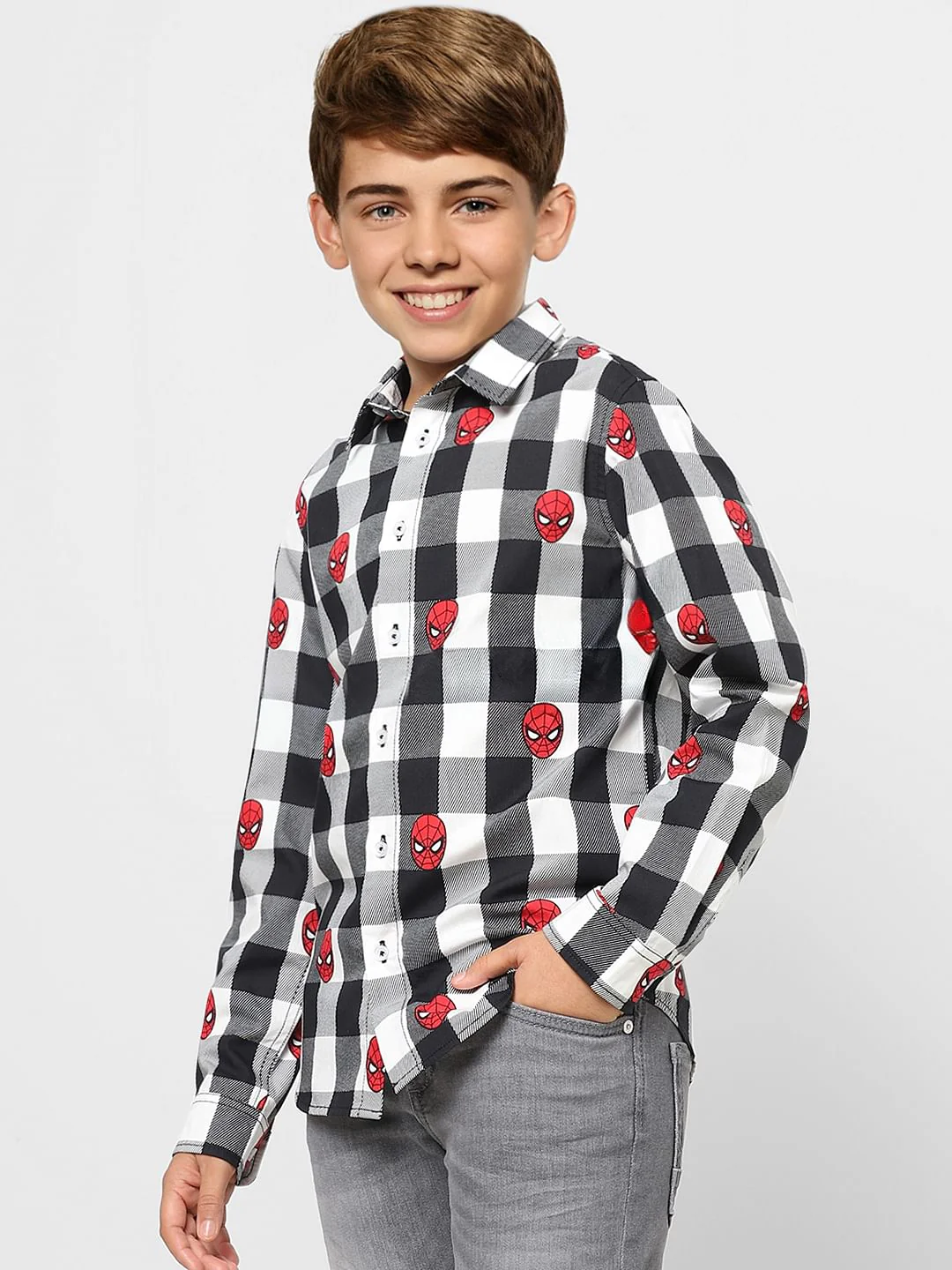 Boys X Marvel Grey Spider Man Full Sleeves Shirt - Image 3