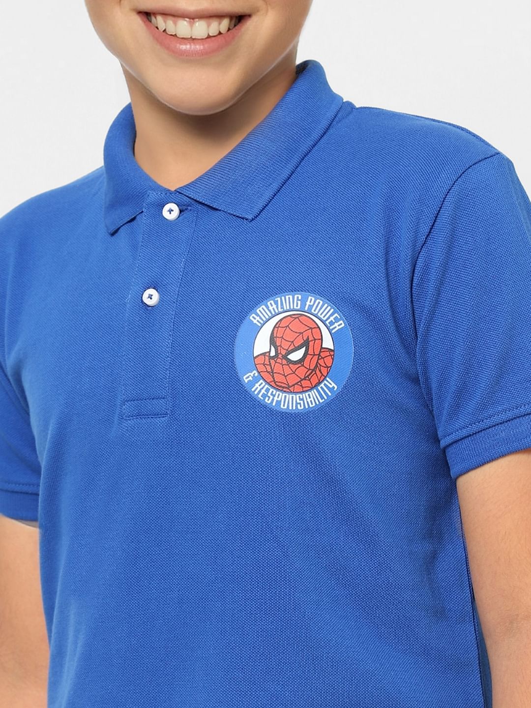 Boys Blue X Marvel Blue Spider Man Polo T-shirt - Image 5