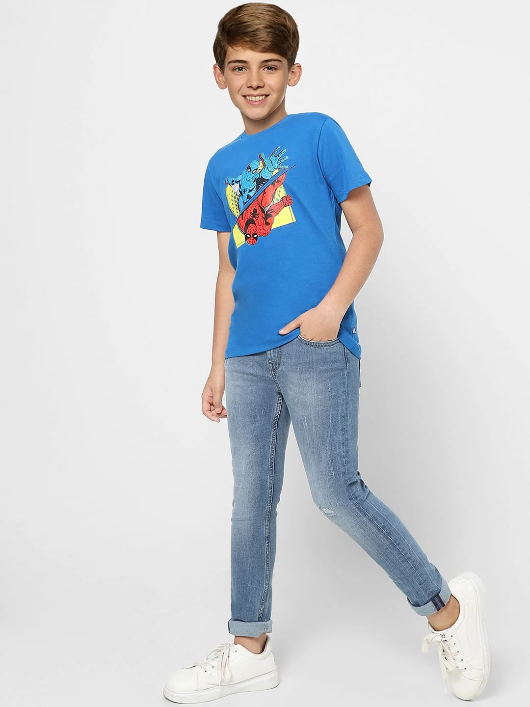 Boys X Marvel Blue Spider Man Crew Neck T-shirt