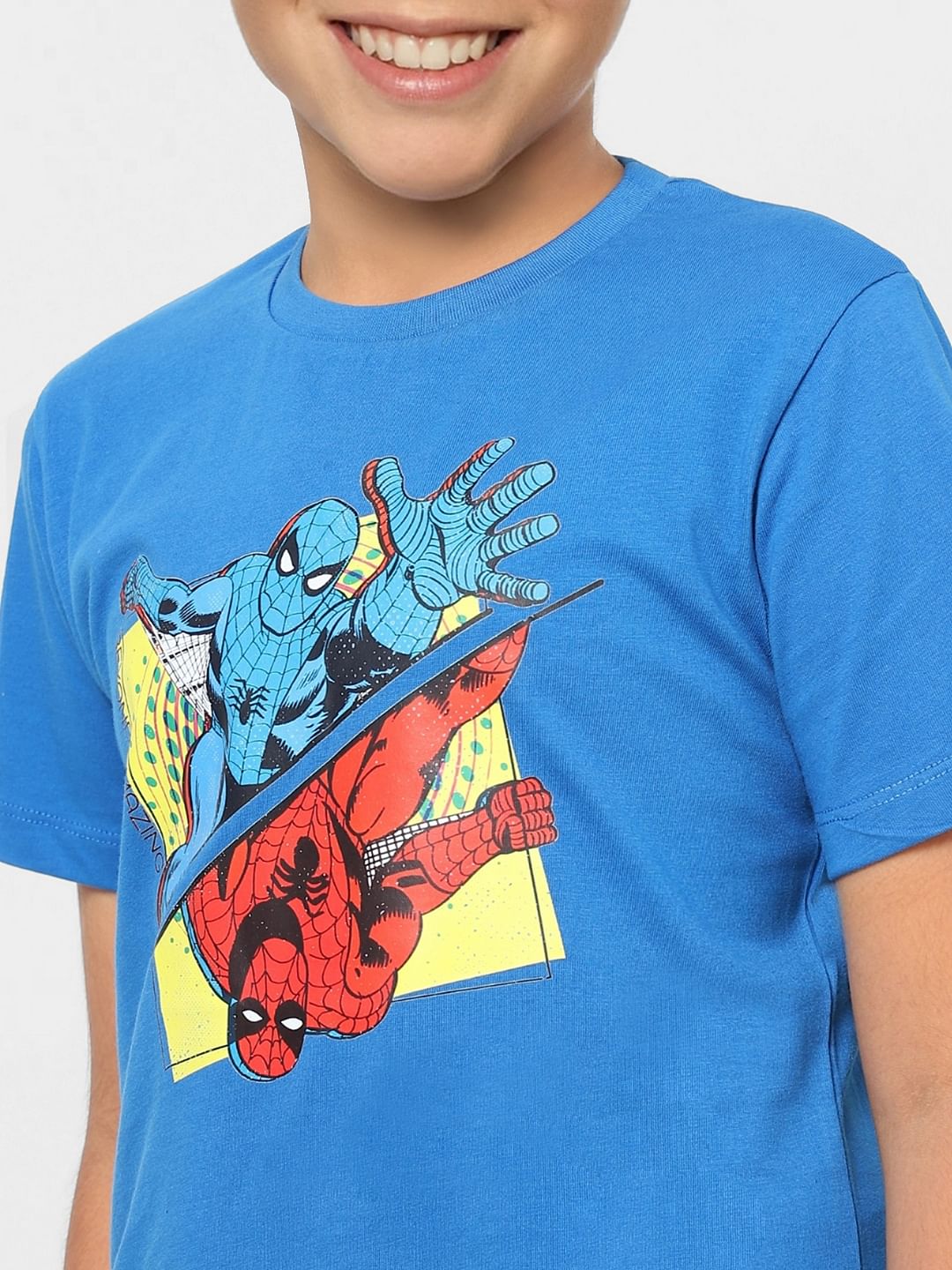 Boys X Marvel Blue Spider Man Crew Neck T-shirt - Image 5