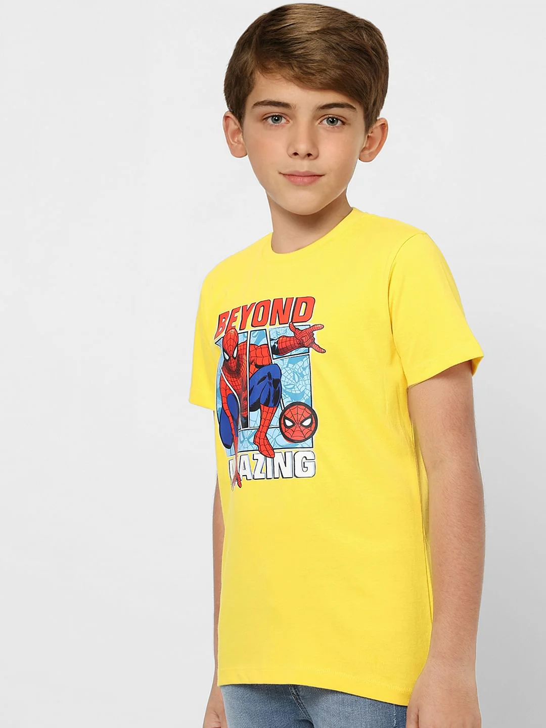 Boys X Marvel Yellow Spider Man Crew Neck T-shirt - Image 3