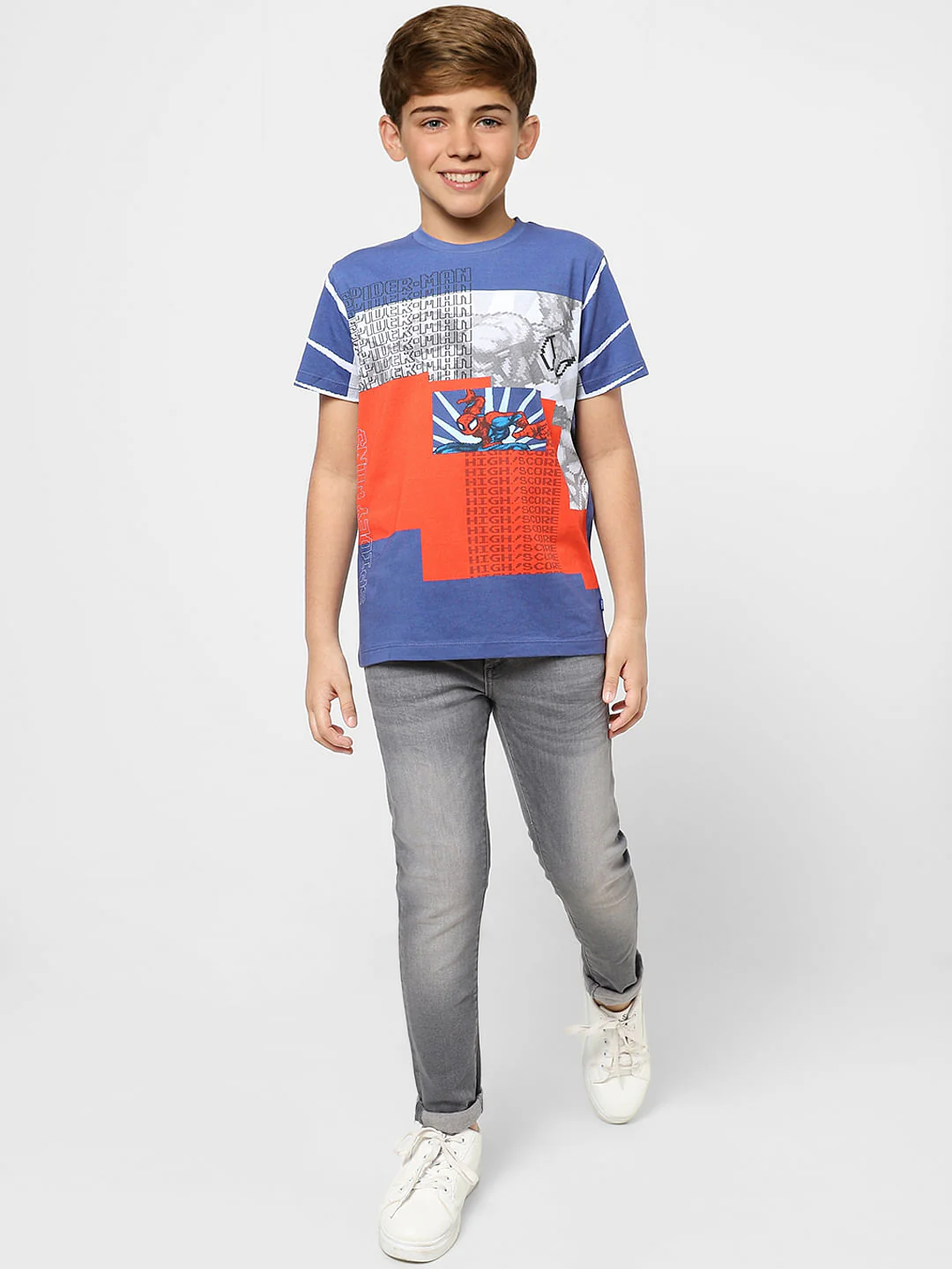Boys X Marvel Blue Spider Man Crew Neck T-shirt