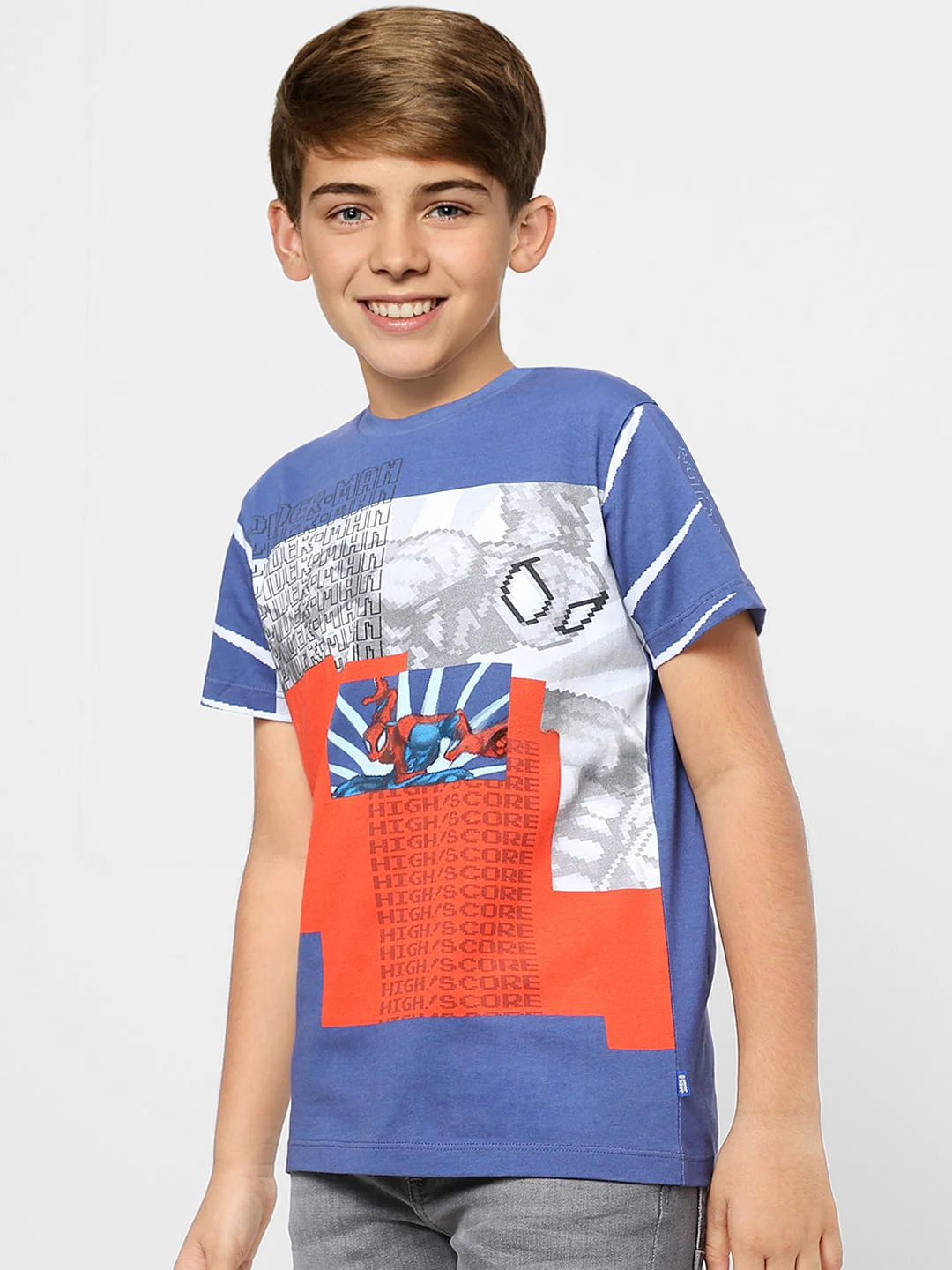 Boys X Marvel Blue Spider Man Crew Neck T-shirt - Image 3