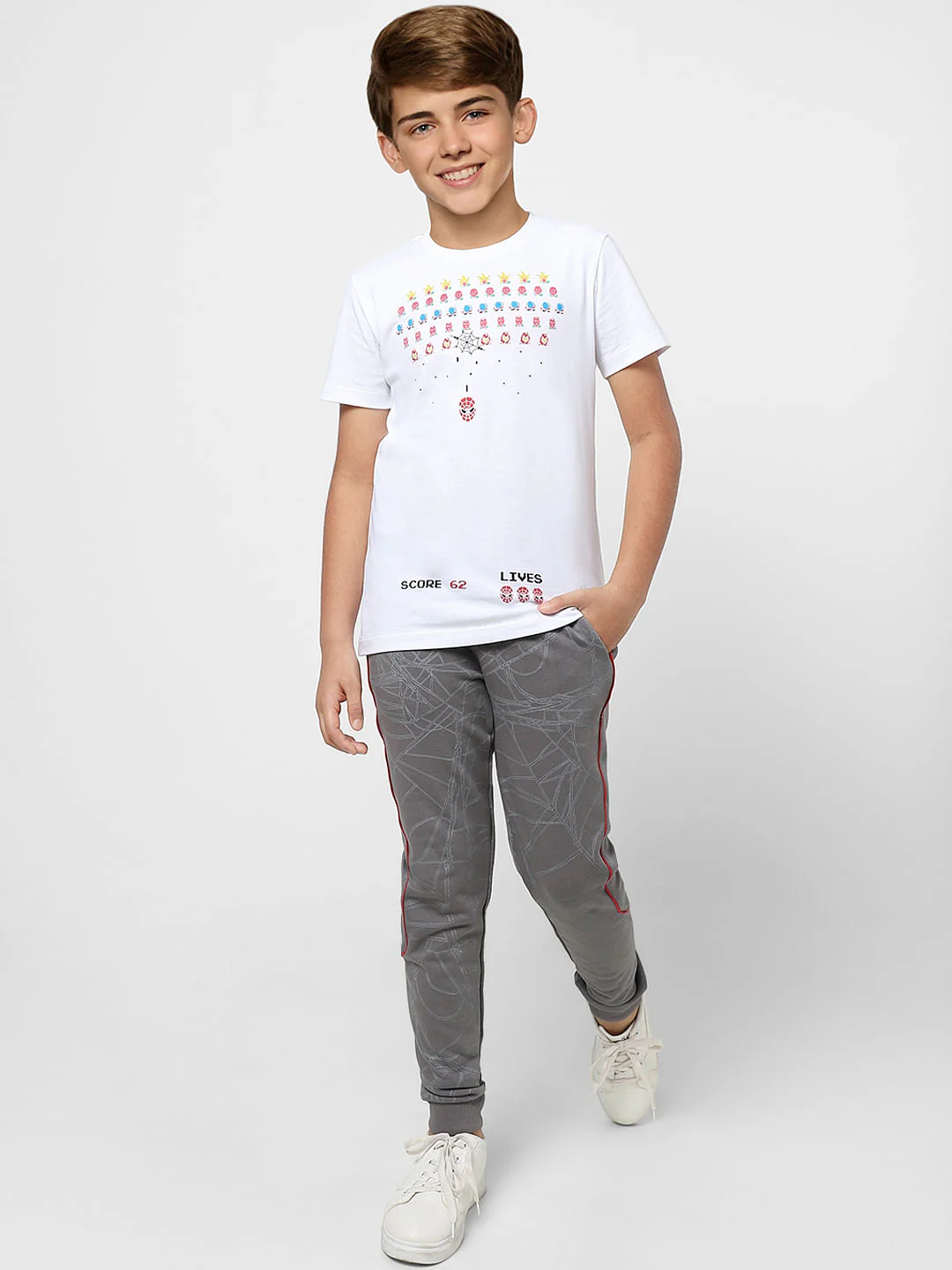 Boys X Marvel White Spider Man Crew Neck T-shirt