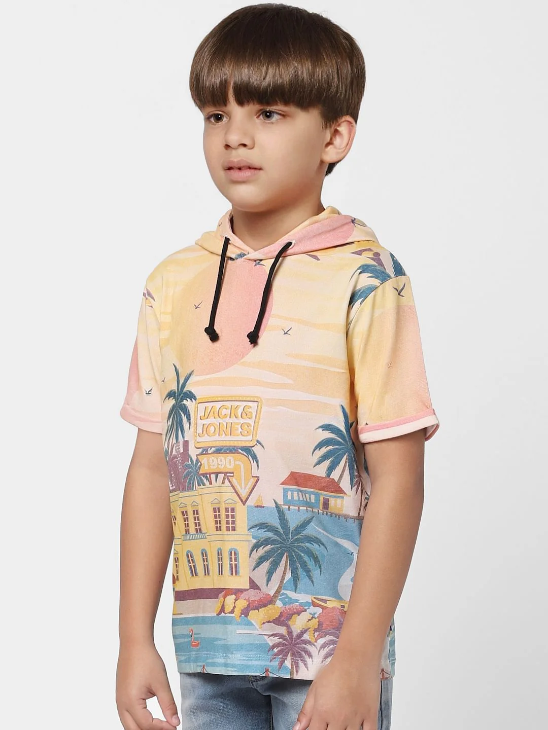 Boys Yellow Hooded Crew Neck T-shirt - Image 2