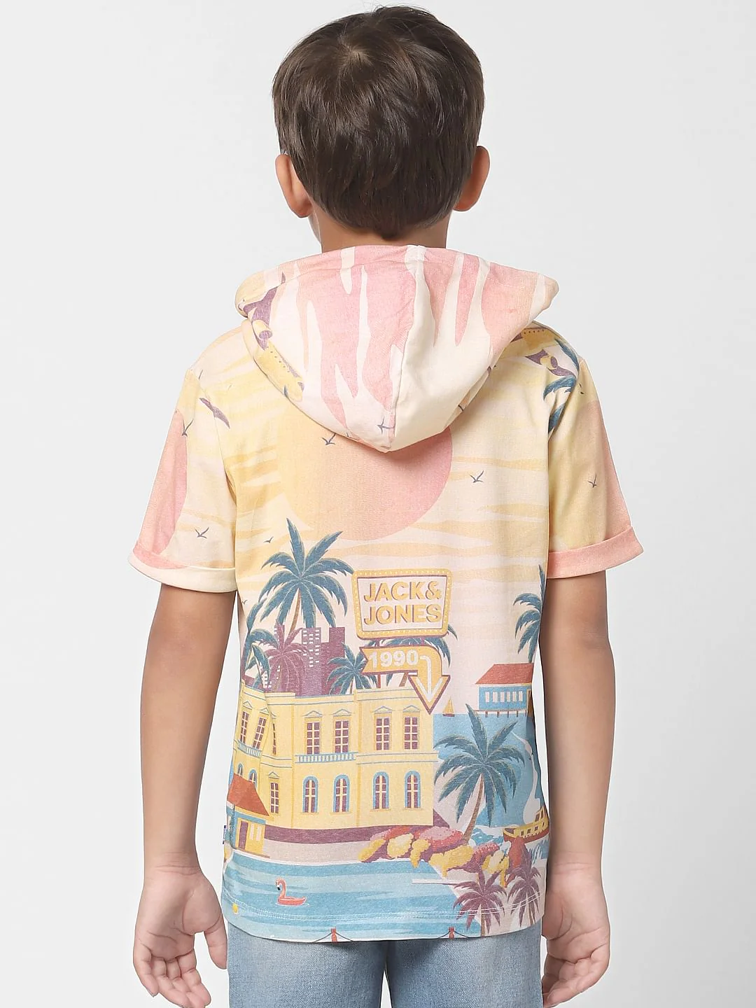 Boys Yellow Hooded Crew Neck T-shirt - Image 3