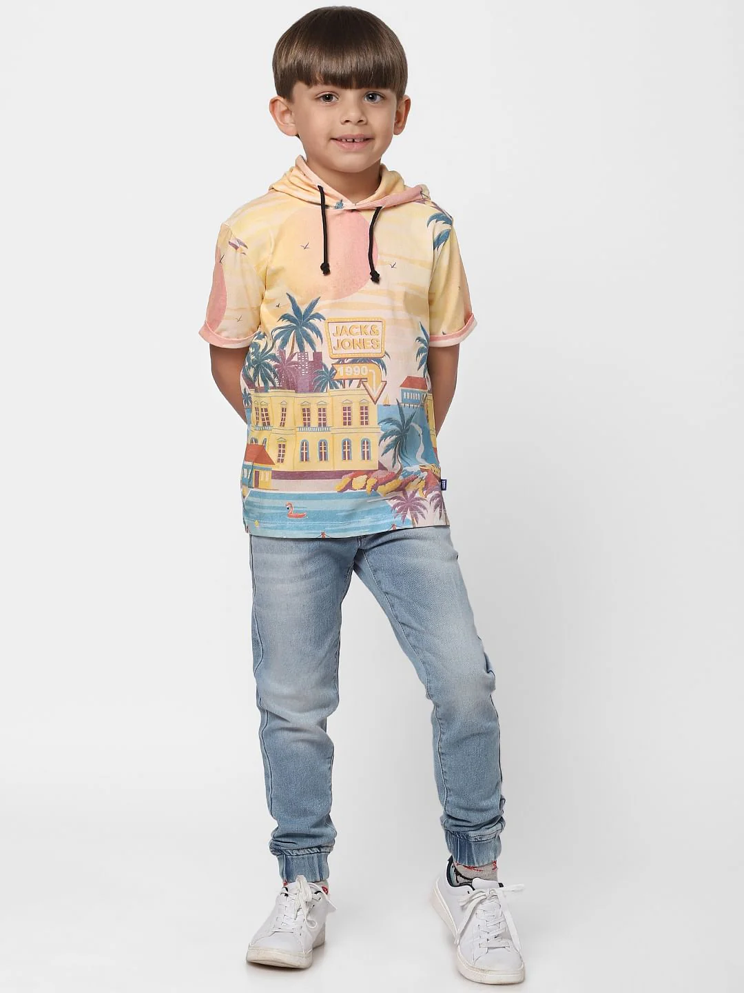 Boys Yellow Hooded Crew Neck T-shirt - Image 5