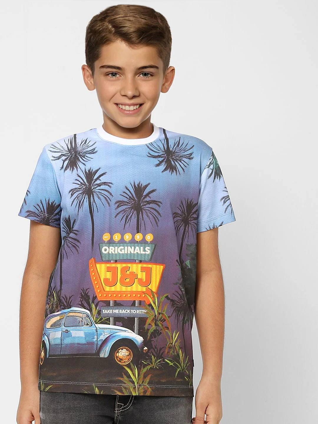 Boys Blue Printed Crew Neck T-shirt - Image 2