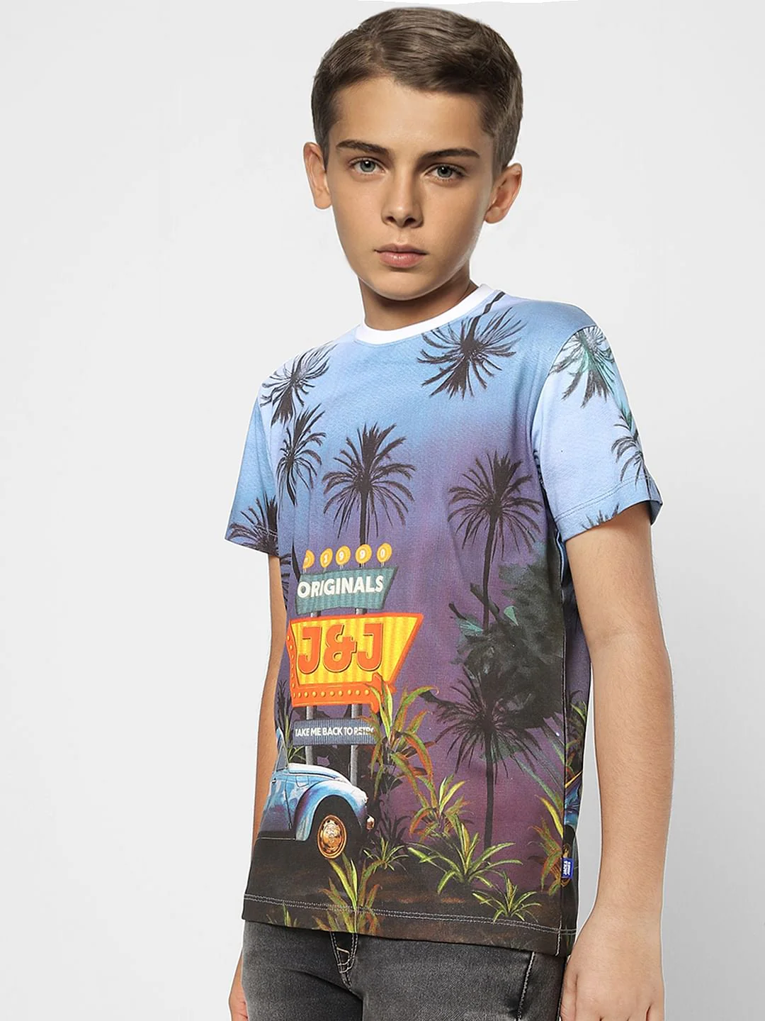 Boys Blue Printed Crew Neck T-shirt - Image 3