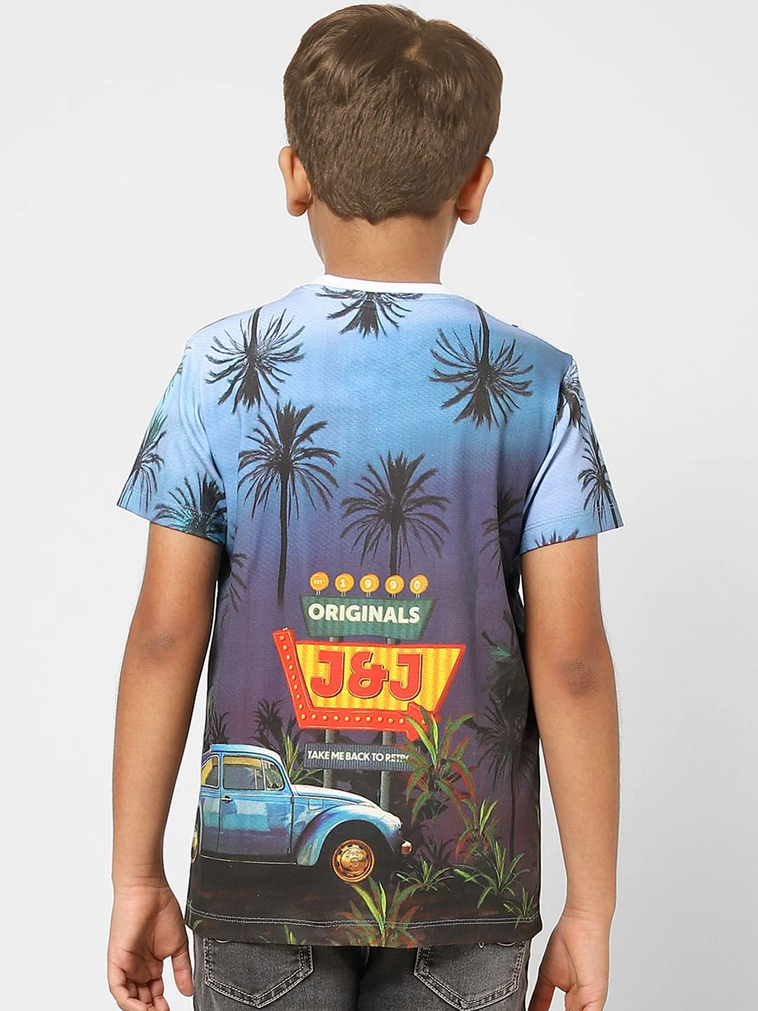 Boys Blue Printed Crew Neck T-shirt - Image 4