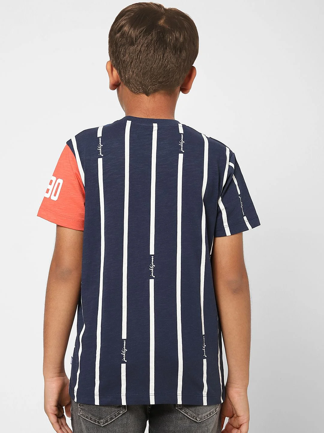Boys Blue Striped Crew Neck T-shirt - Image 4