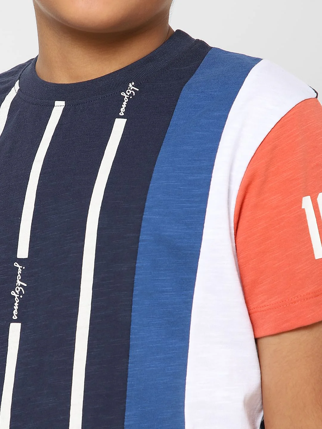 Boys Blue Striped Crew Neck T-shirt - Image 5