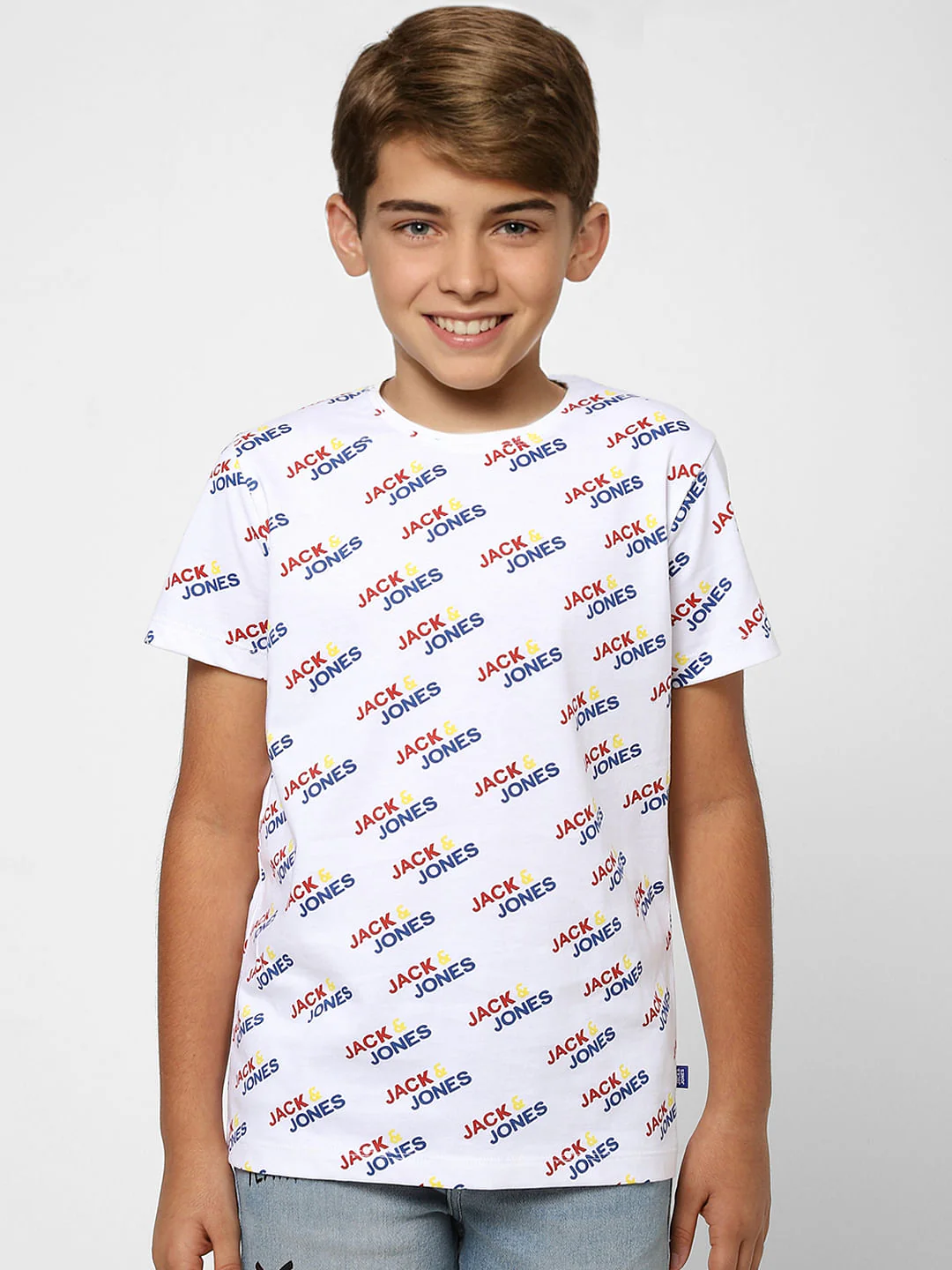 Boys White Logo Graphic Print Crew Neck T-shirt - Image 2