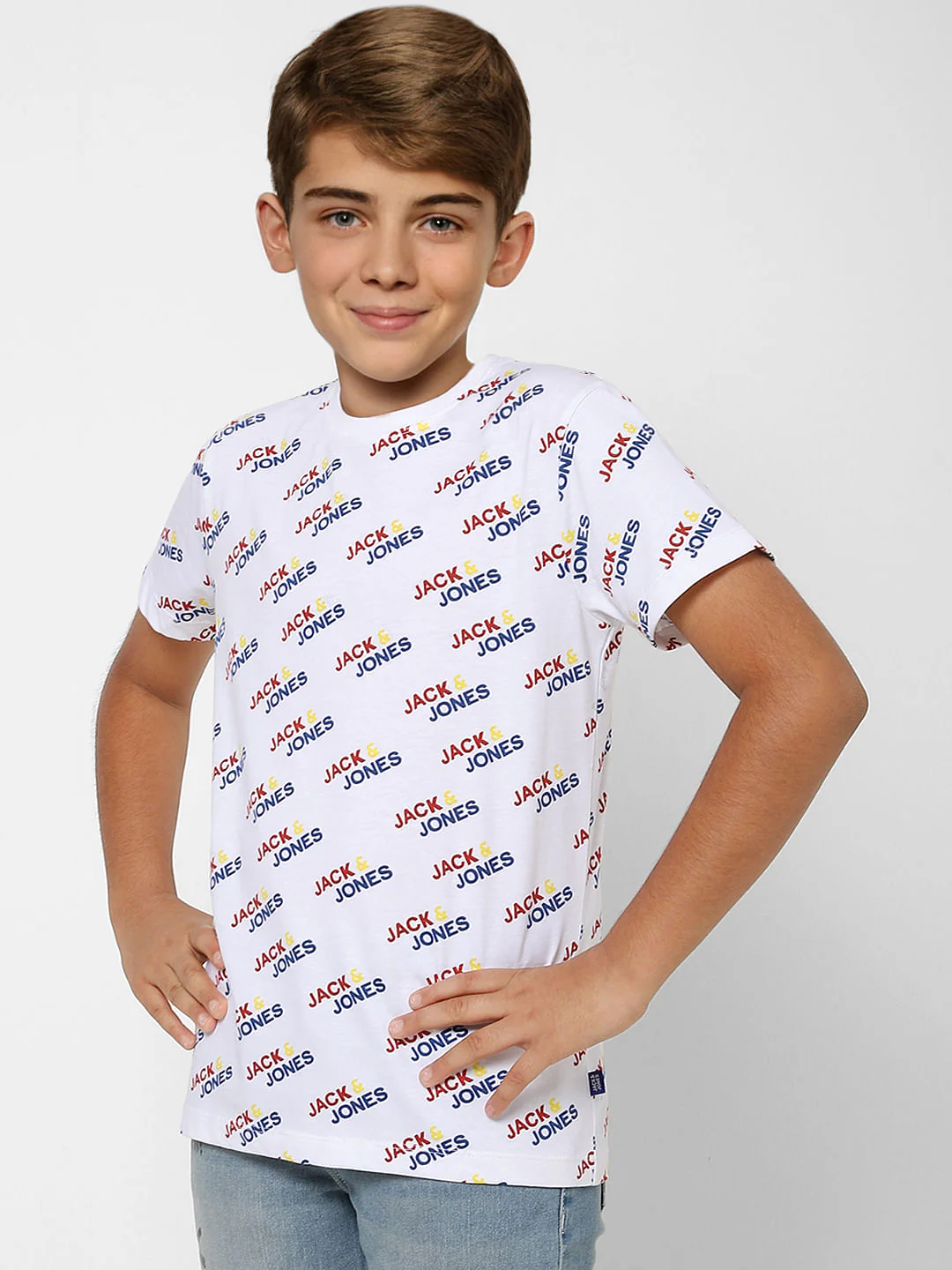 Boys White Logo Graphic Print Crew Neck T-shirt - Image 3