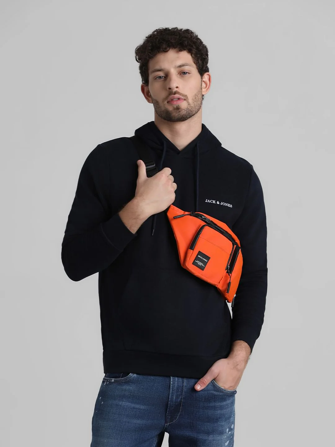 Blue Logo Print Hooded Sweatshirt