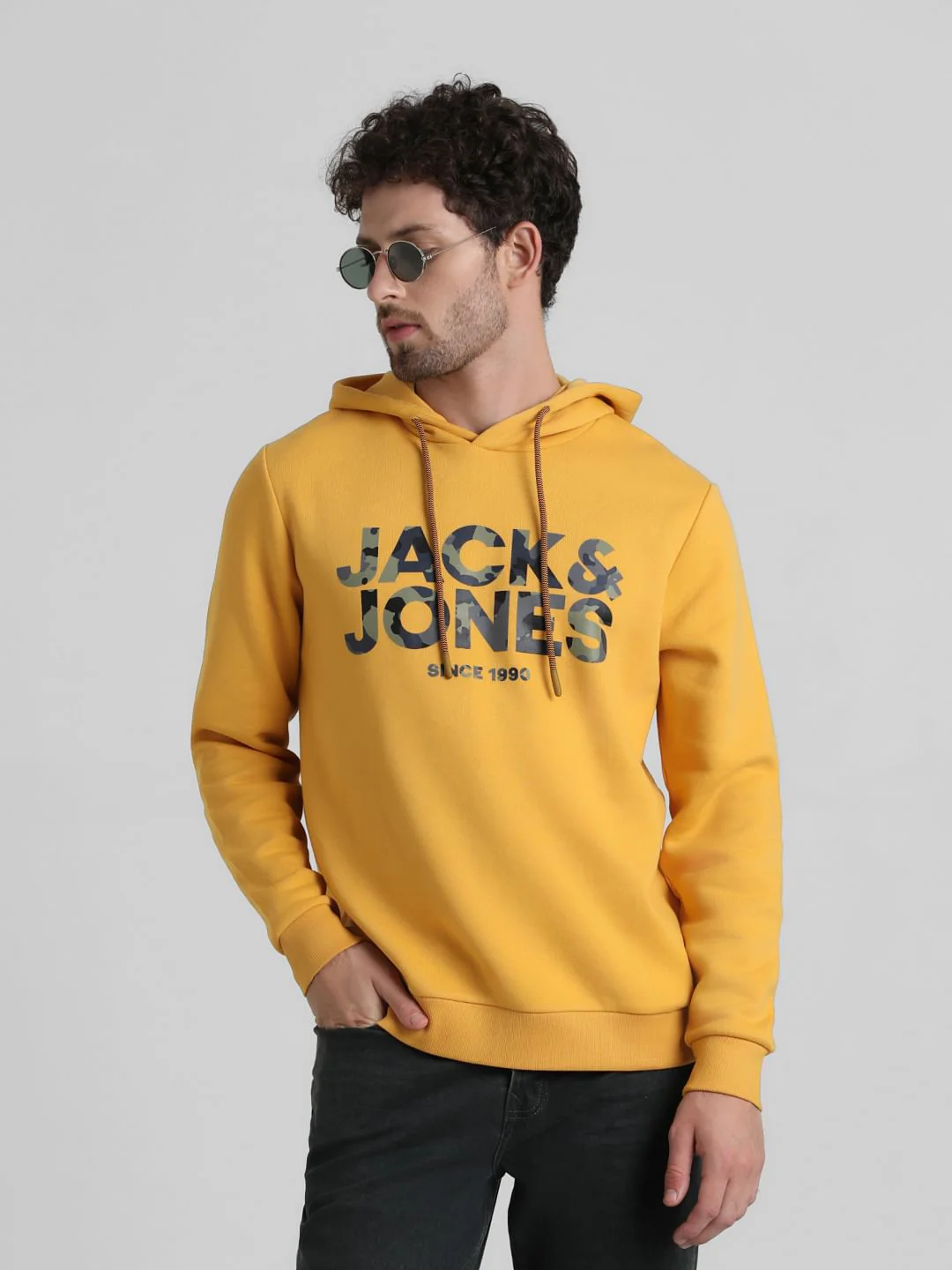 Yellow Logo Print Hooded Sweatshirt