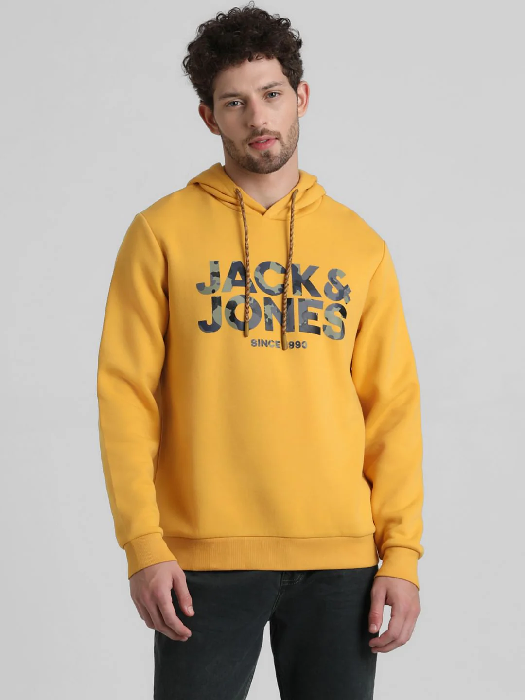 Yellow Logo Print Hooded Sweatshirt - Image 2
