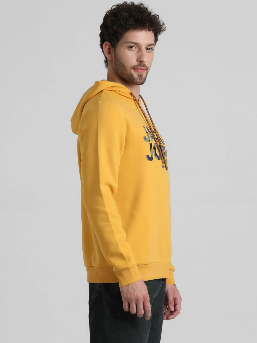 Yellow Logo Print Hooded Sweatshirt - Image 3