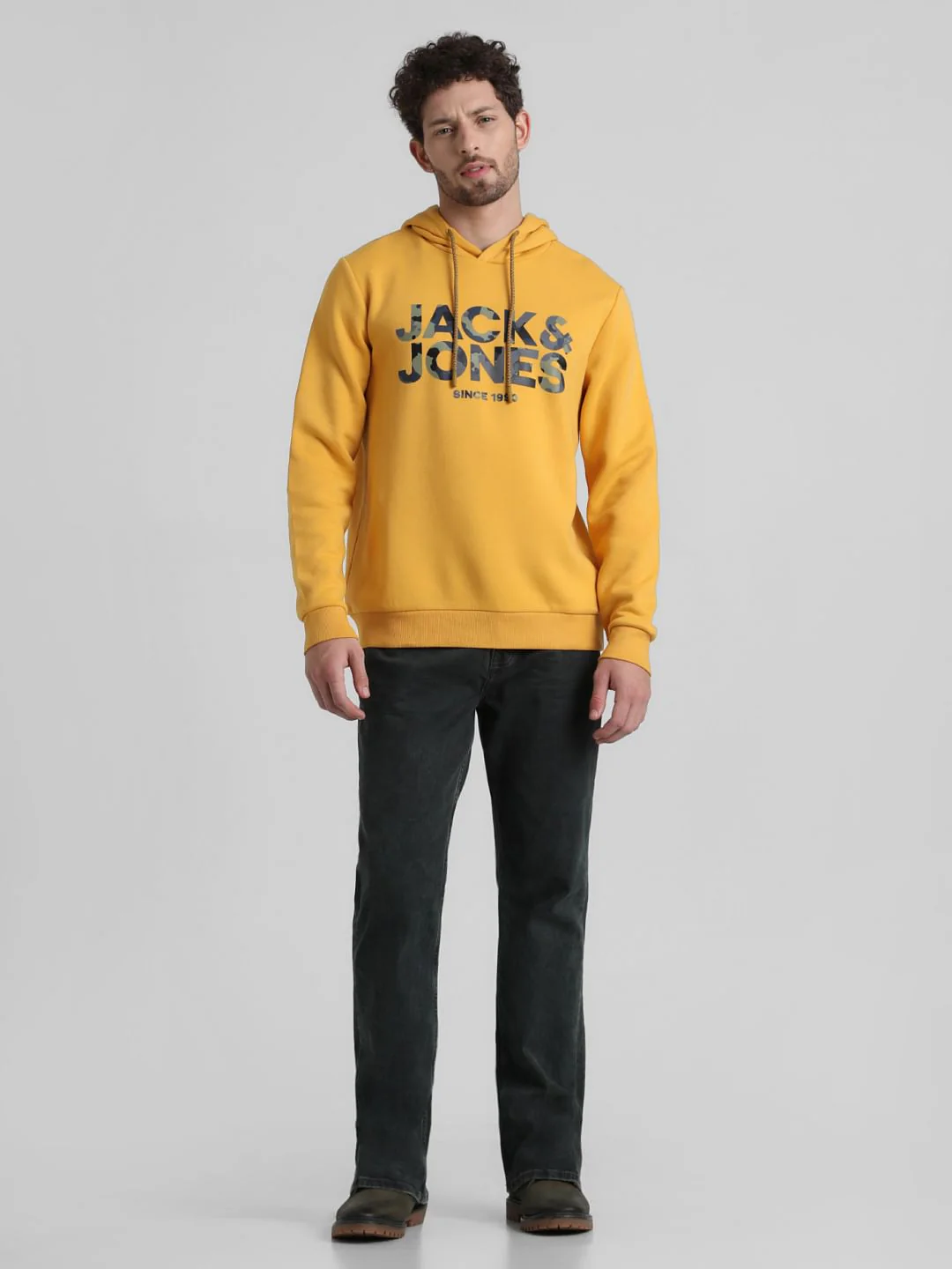 Yellow Logo Print Hooded Sweatshirt - Image 6