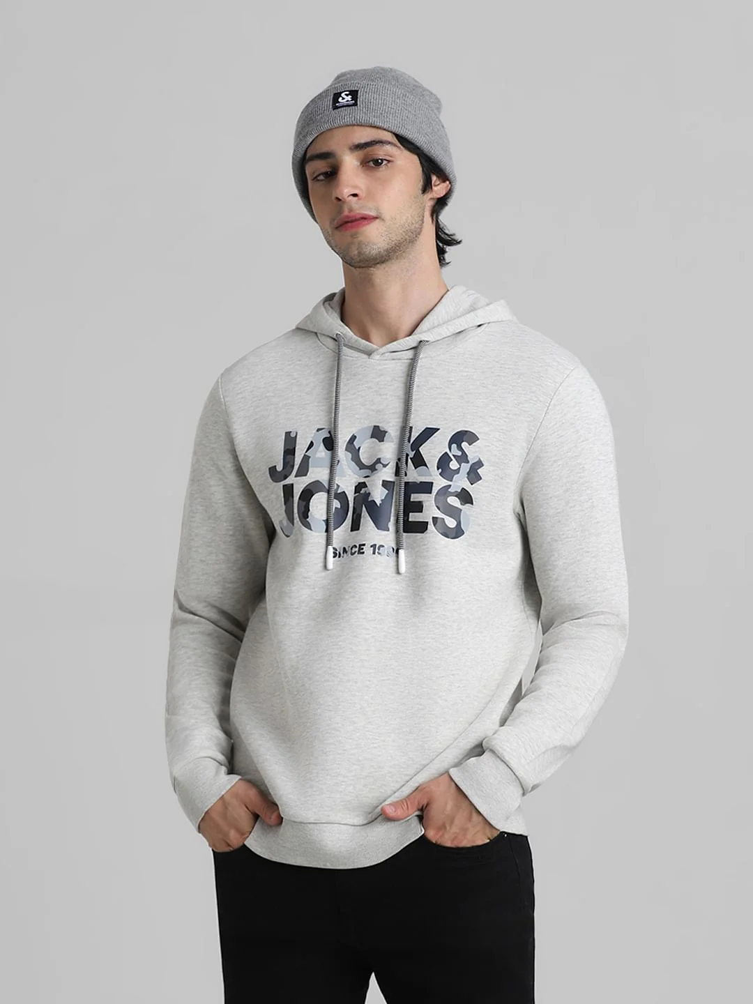 White Melange Hooded Sweatshirt