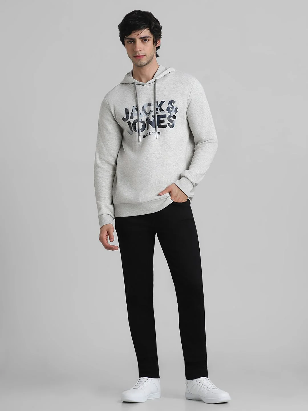 White Melange Hooded Sweatshirt - Image 6