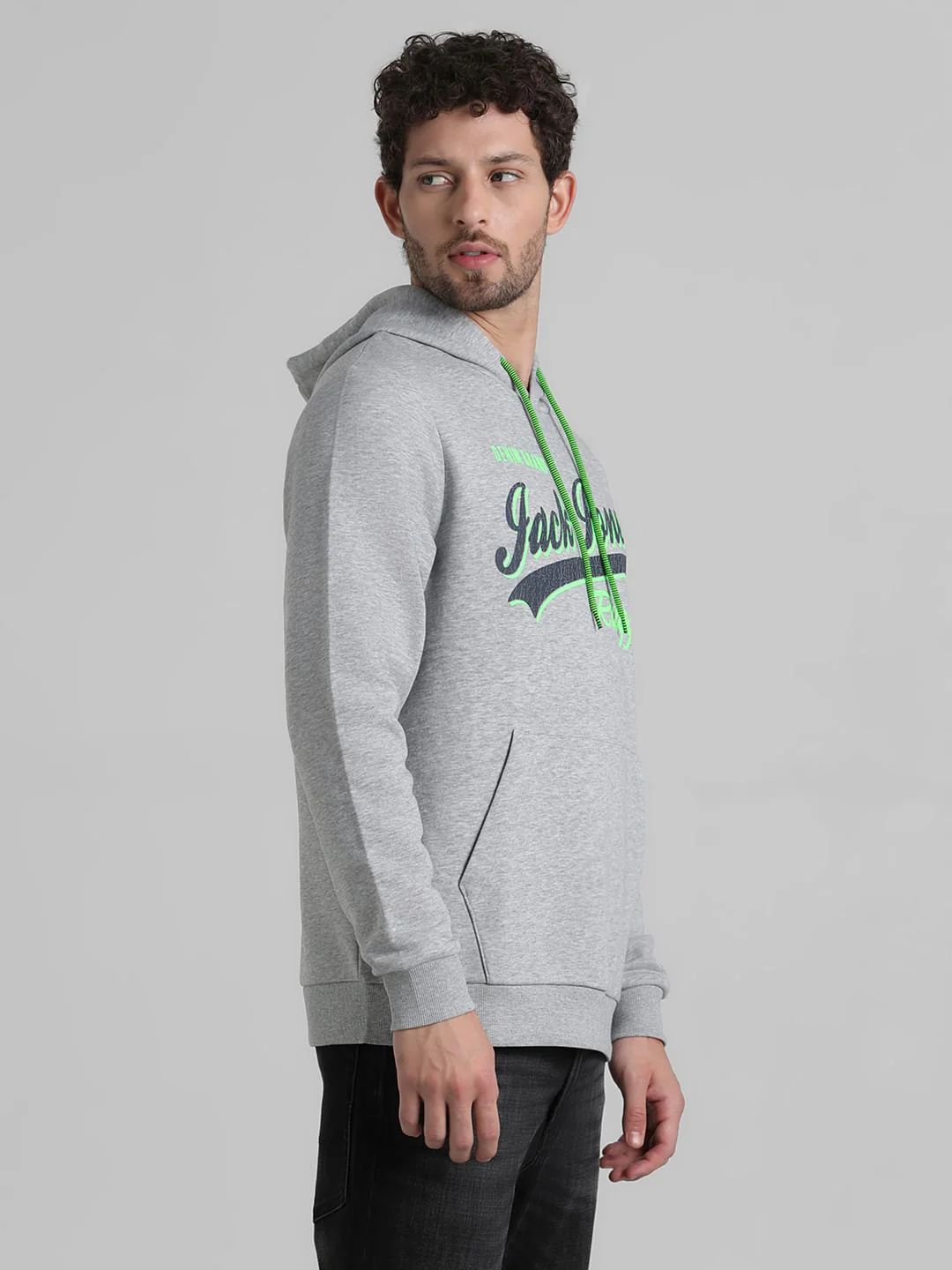 Grey Logo Print Hooded Sweatshirt - Image 3