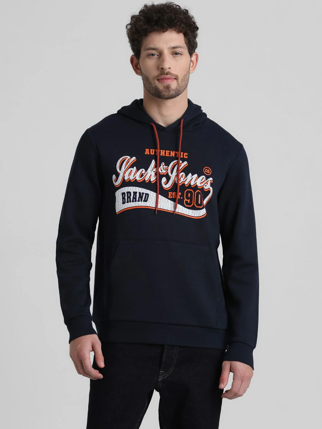 Navy Logo Print Hooded Sweatshirt - Image 2