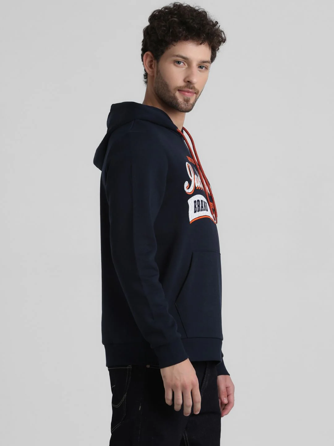 Navy Logo Print Hooded Sweatshirt - Image 3
