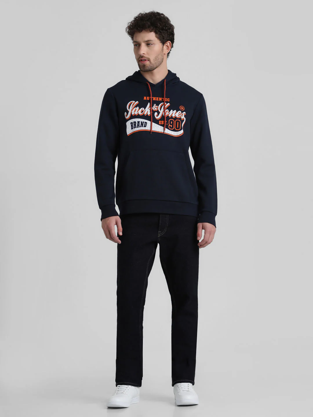 Navy Logo Print Hooded Sweatshirt - Image 6