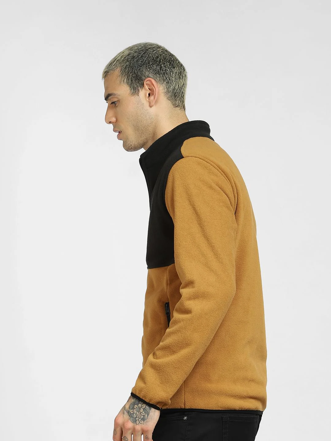 Brown Colourblocked Fleece Jacket - Image 3