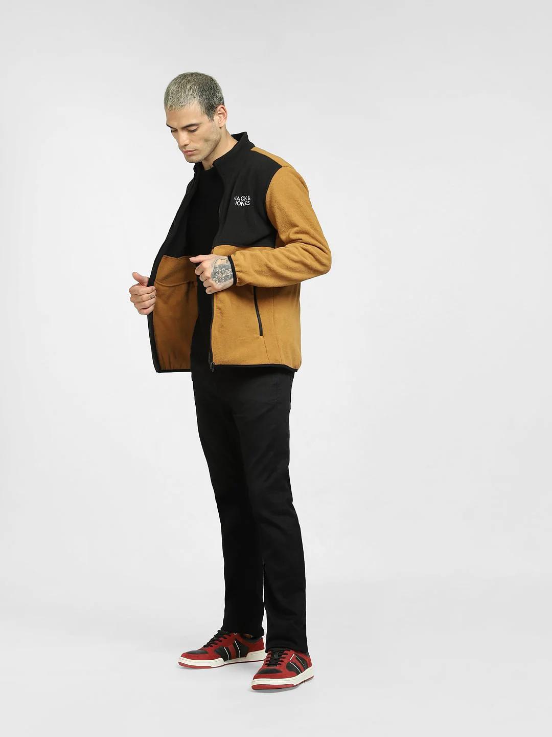 Brown Colourblocked Fleece Jacket - Image 6