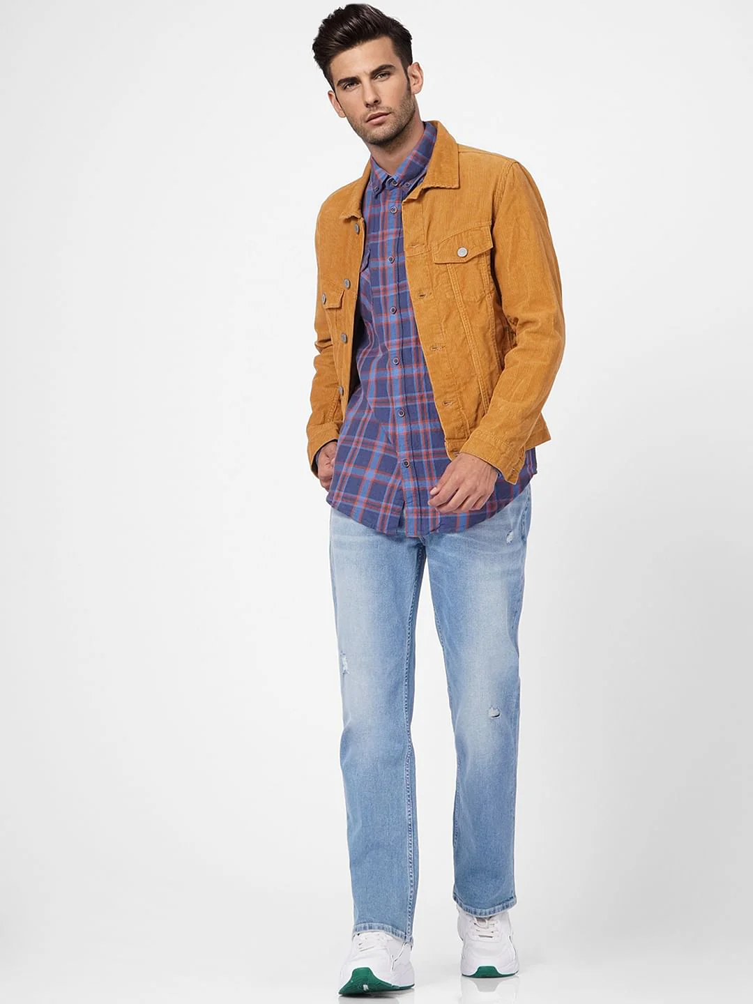 Blue Check Linen Blend Shirt