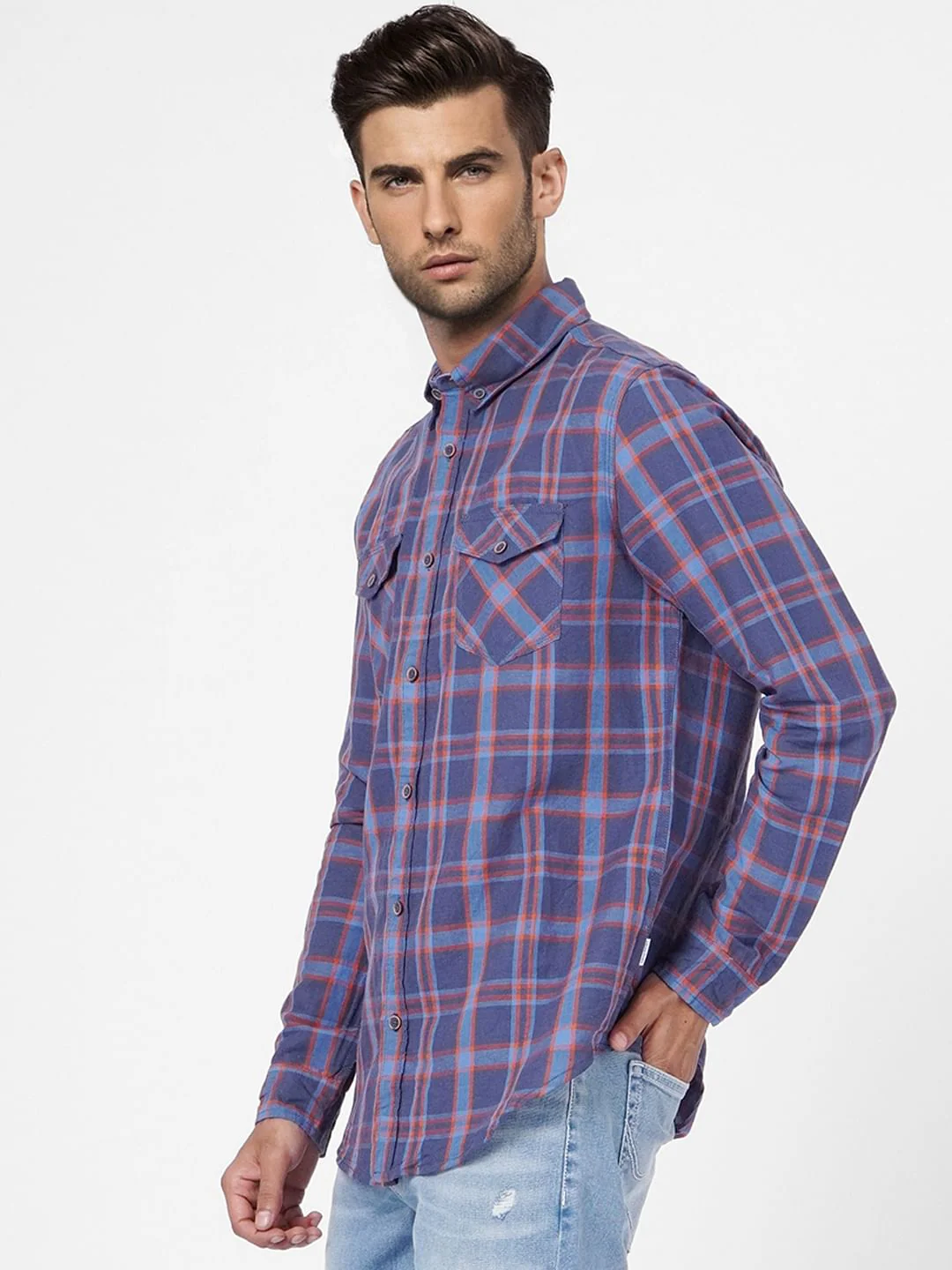 Blue Check Linen Blend Shirt - Image 3