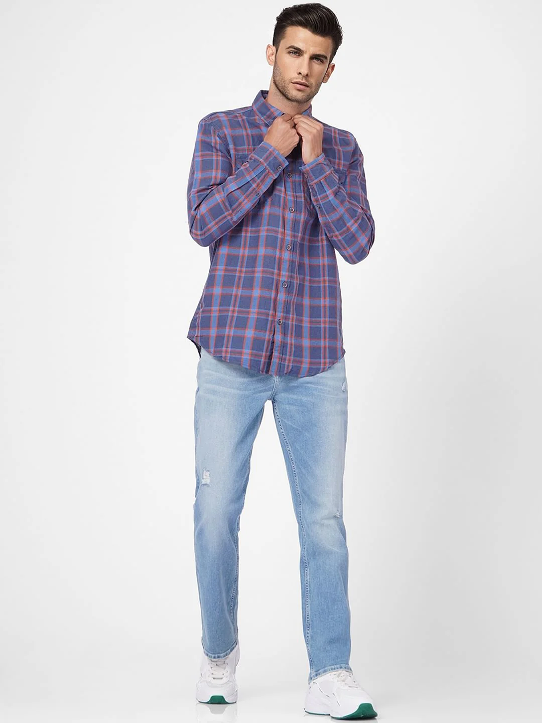 Blue Check Linen Blend Shirt - Image 6