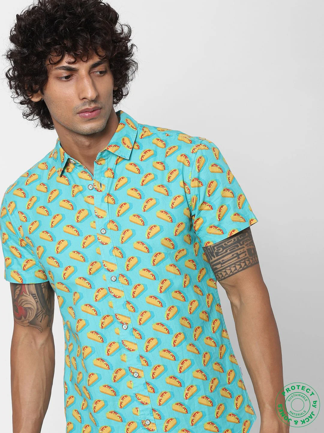 Blue Taco Print Half Sleeves Shirt