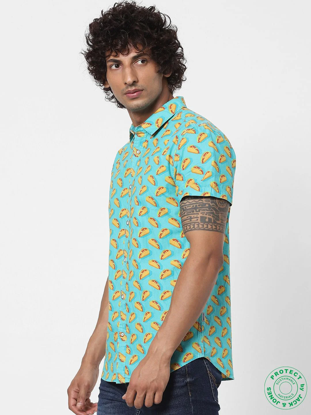 Blue Taco Print Half Sleeves Shirt - Image 3