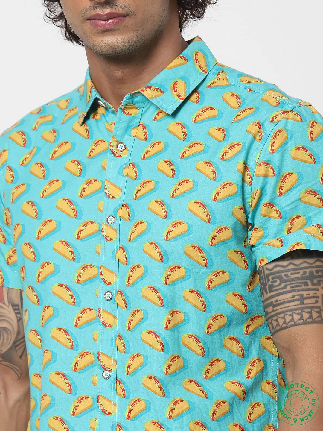 Blue Taco Print Half Sleeves Shirt - Image 5
