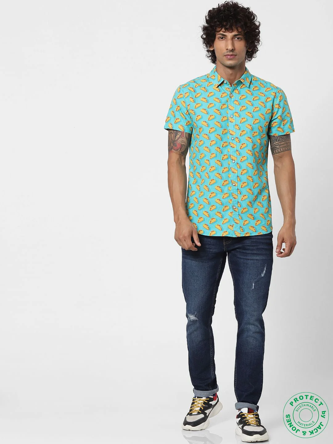 Blue Taco Print Half Sleeves Shirt - Image 6