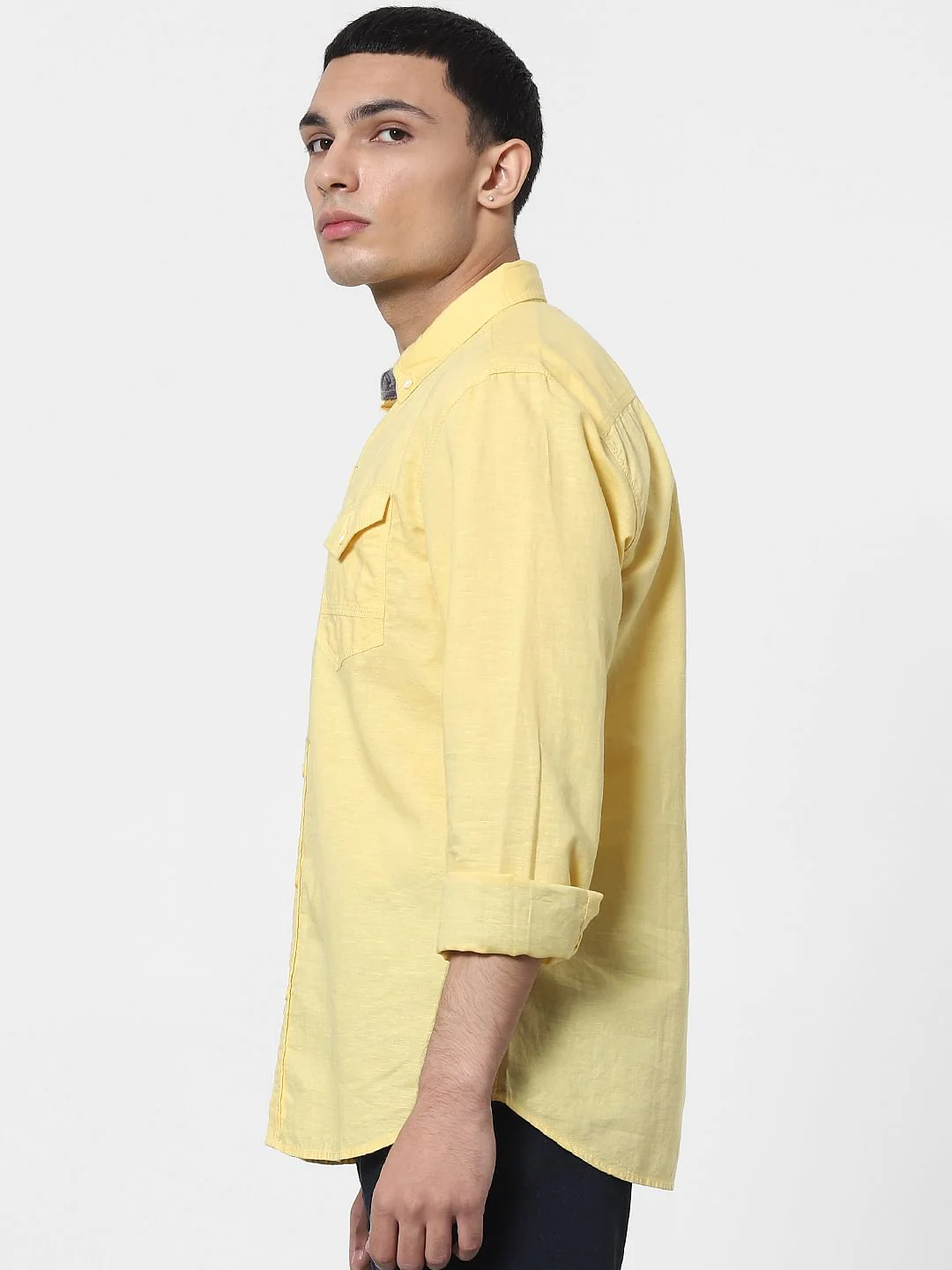 Yellow Full Sleeves Washed Linen Shirt - Image 3