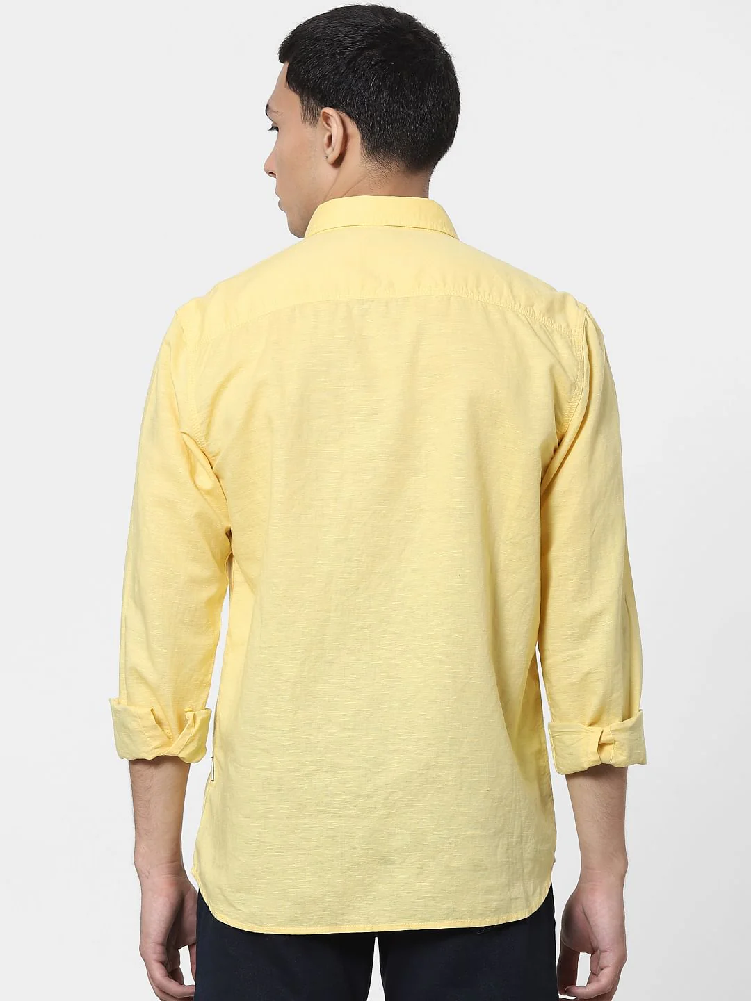 Yellow Full Sleeves Washed Linen Shirt - Image 4