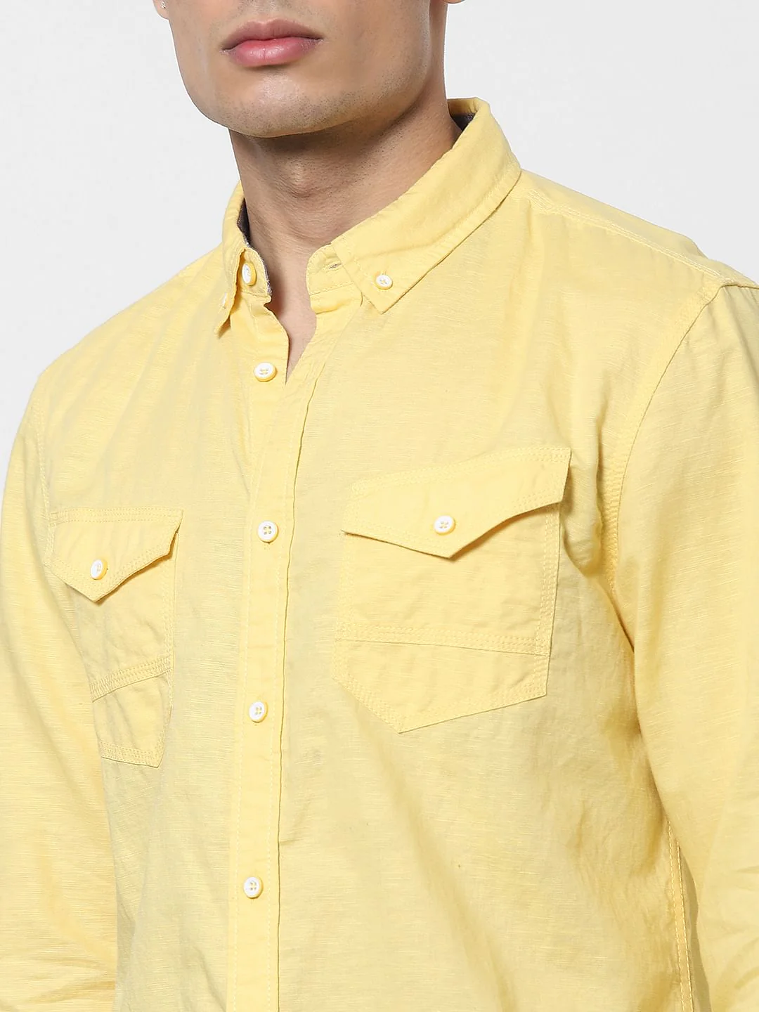 Yellow Full Sleeves Washed Linen Shirt - Image 5