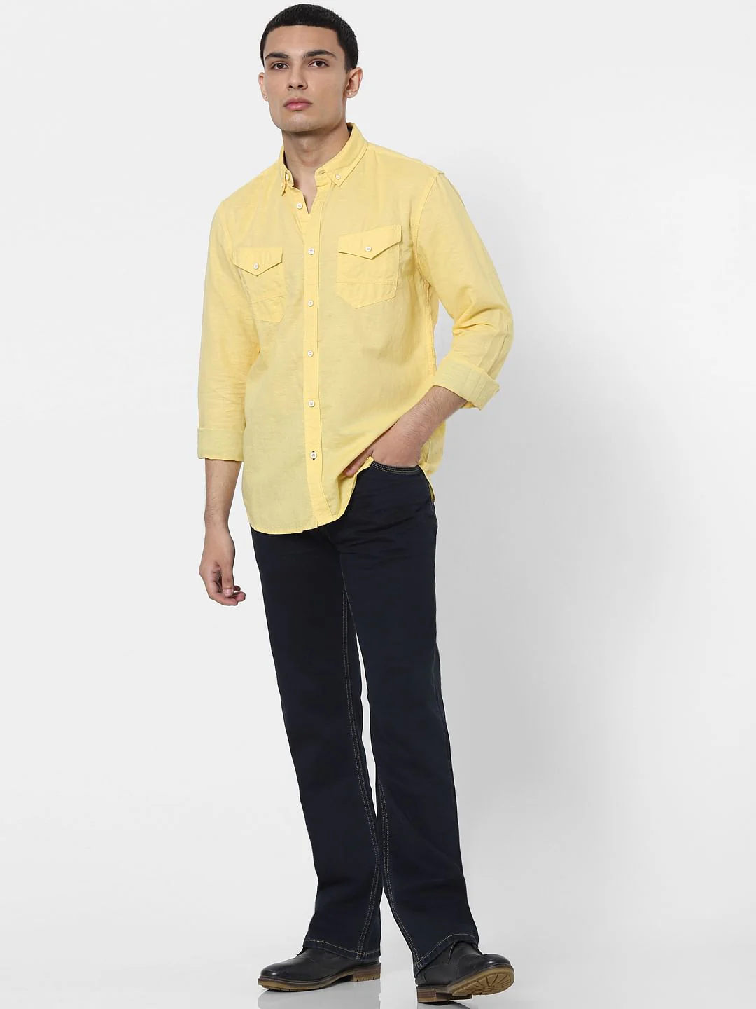 Yellow Full Sleeves Washed Linen Shirt - Image 6
