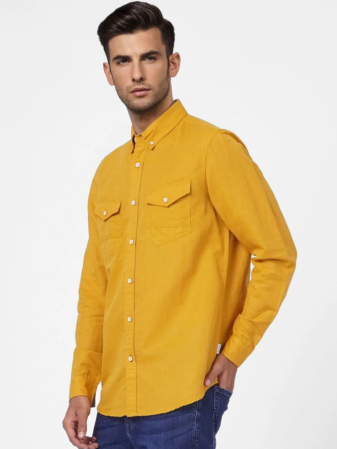 Mustard Linen Blend Shirt - Image 3
