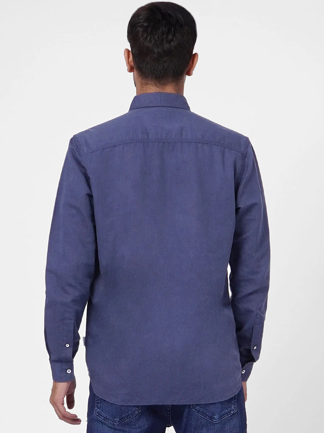 Blue Linen Blend Full Sleeves Shirt - Image 4