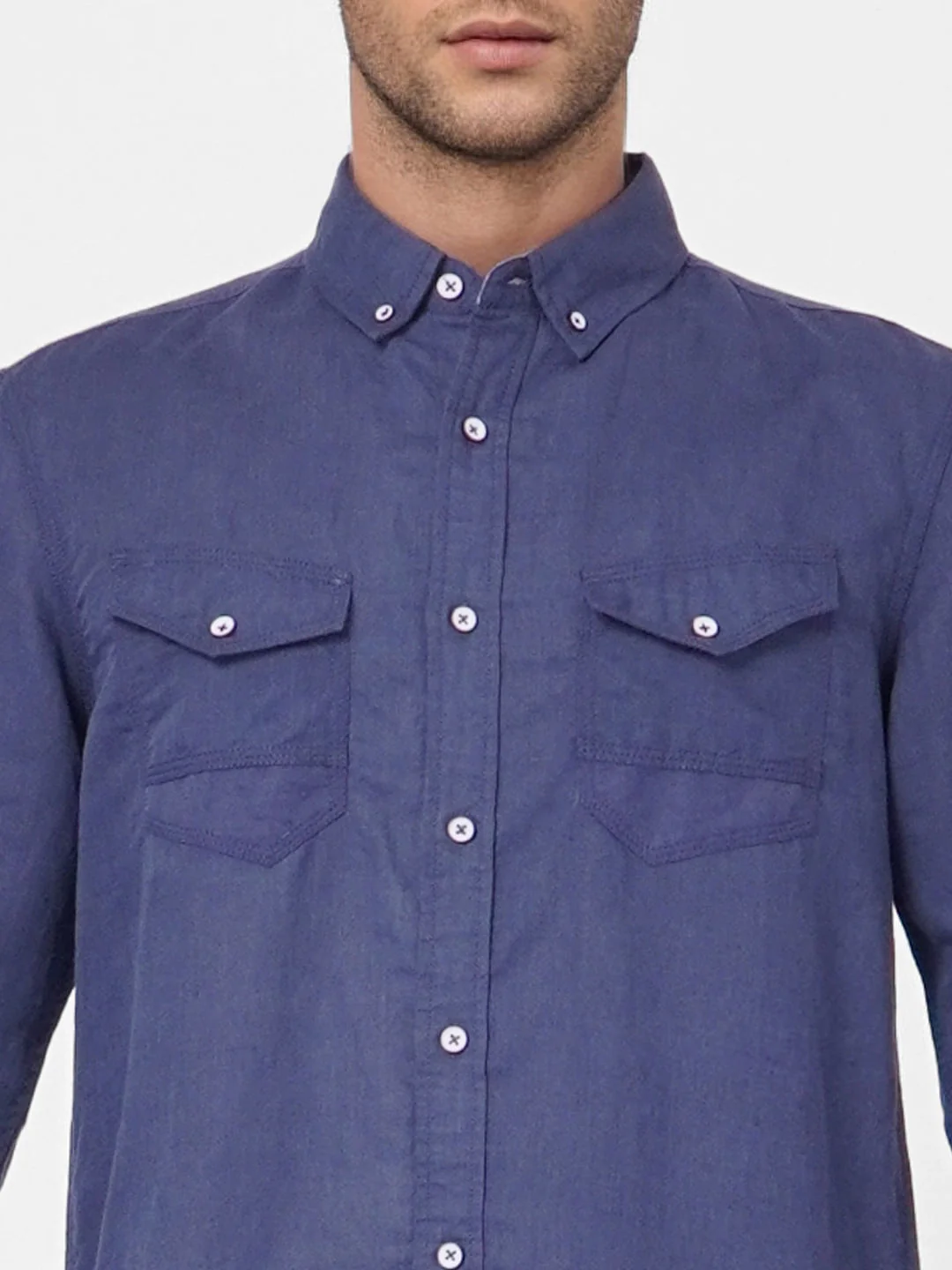 Blue Linen Blend Full Sleeves Shirt - Image 5