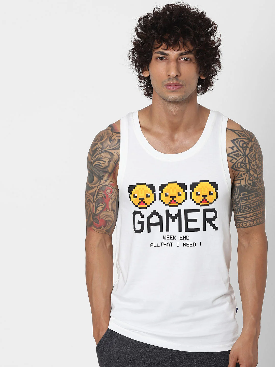 White Graphic Print Vest