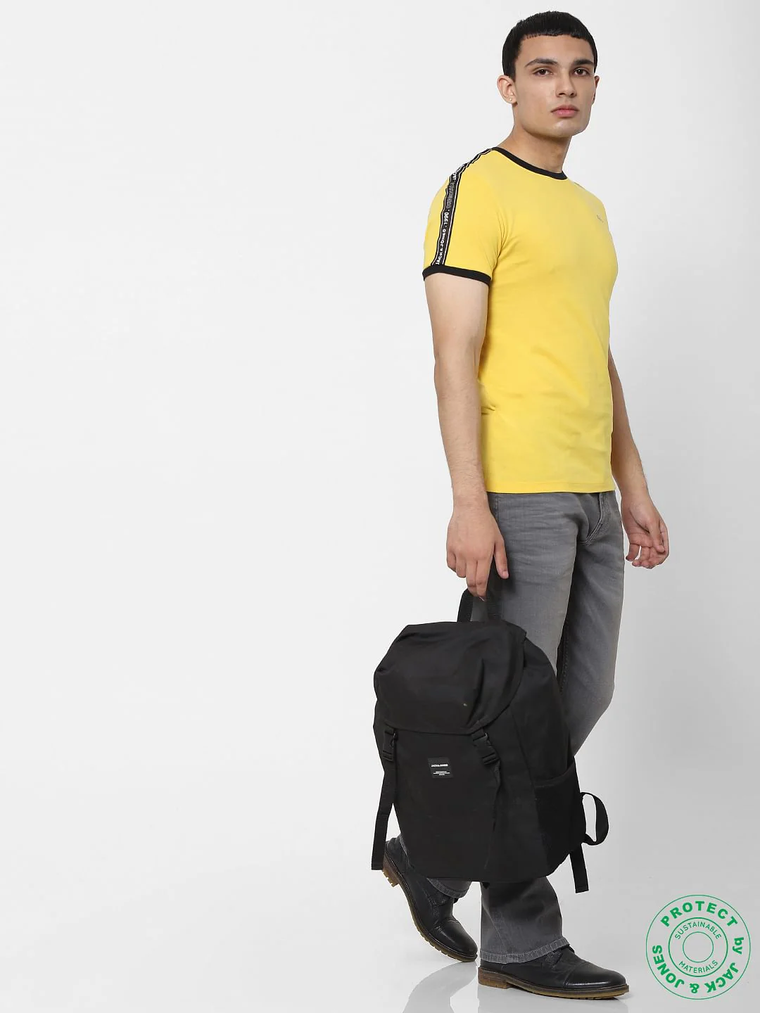 Yellow Tape Detail Crew Neck T-shirt